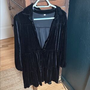 Black Velvet Button-Up Dress